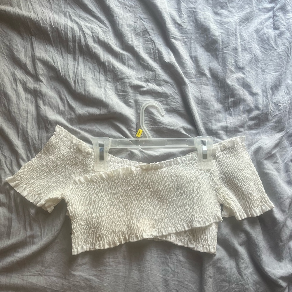 White Off-Shoulder Smocked Top
